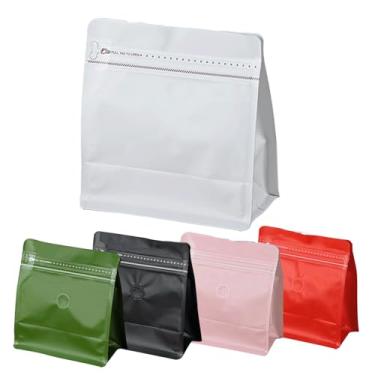 Imagem de 50 sacos de grãos de café quadrados brancos de 113,4 g sem válvula, fácil de abrir e zíper selado repetidamente, saquinho de chá com vedação térmica e fundo plano, capacidade de 1/1,8 kg, capacidade