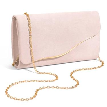 Imagem de XquiziFit Bolsa clutch feminina formal para noite com corrente removível de camurça sintética para festa de casamento, Nude., 6.1 inches
