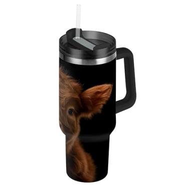 Imagem de SEHANY Copo Highland Cow 1,134 g com tampa e canudo, aço inoxidável de vácuo duplo isolado garrafa de água esportiva suporte para copo de café de viagem à prova de vazamento para bebida gelada