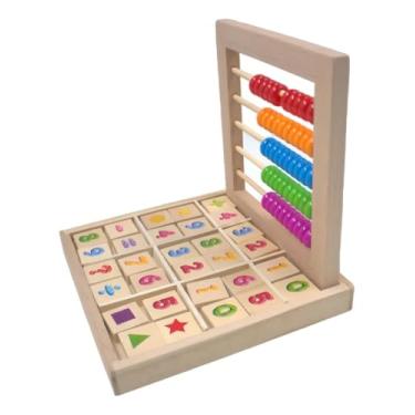 Imagem de Brinquedo Educativo de Madeira com Ábaco e Blocos Numéricos Coloridos – Didático para Aprender Cores, Números e Formas – Infantil a partir de 3 anos