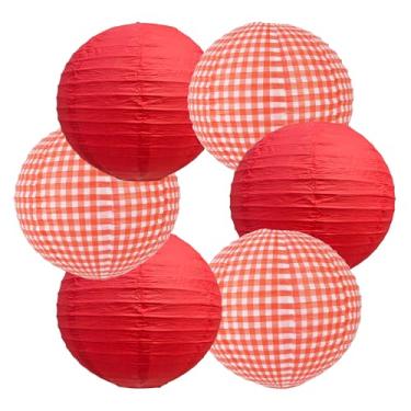 Imagem de BEISHIDA Lanternas de papel redondas xadrez vermelhas brancas decorativas para pendurar na Ásia, chinês, japonês, lâmpada para aniversário, casamento, bebê, chá de panela, decoração de casa, decoração