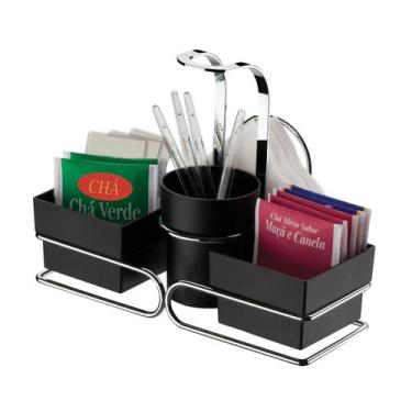 Imagem de Organizador p/ sachês de açúcar, adoçante e mexedor aço carbono cromad