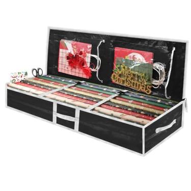 Imagem de EMOMAS Caixa de armazenamento de papel de embrulho de Natal, recipiente de plástico para suprimentos e acessórios de férias, organizador de sacolas de presente, armazenamento de papel de embrulho