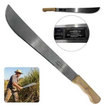 Imagem de Facão Corneta Lâmina Larga Antigo 22 Polegadas Cabo Madeira