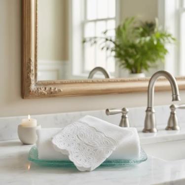 Imagem de Kit com 8 Toalhas para Lavabo com Renda Richelieu do Ceará, Branca, Artesanal