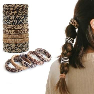 Imagem de 10 peças de laços de cabelo elásticos sem costura para mulheres, suportes de rabo de cavalo sem danos para cabelos finos e grossos, faixas com estampa de leopardo