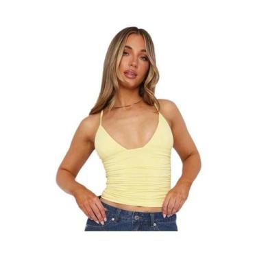 Imagem de Top Cropped Feminino Slim Fit Com Decote Em V E Franzido Estilo Y2K Ca