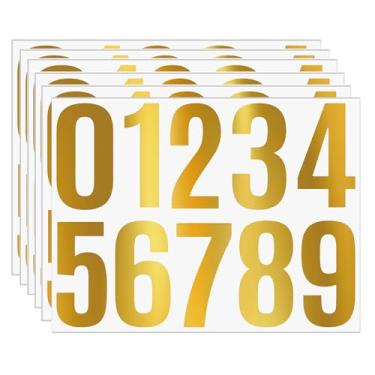 Imagem de Adesivos dourados com números de vinil de 0 a 9, decalques grandes de 10 cm, adesivos de 6 folhas impermeáveis para uso externo, placa de casa, caixa de correio, lixeira, cerca, fácil de aplicar