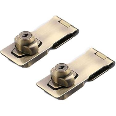 Imagem de Trava de ferrolho de liga de zinco 6 cm com chave de armário de gaveta dourada 2 peças