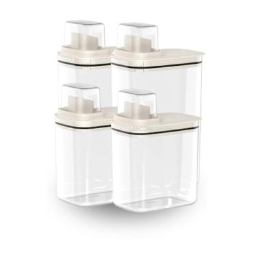 Imagem de Kit 4 Peças Dispenser Flow 1,5 E 2,3 Litros Sabão Líquido Amaciante Produtos Limpeza Lavanderia(BEGE)