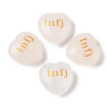 Imagem de Estatuetas MBTI de cristal de quartzo natural com gravação de coração estátuas com cristais de cura para decoração de mesa de escritório em casa, 30 x 30 x 12,5 ~ 13 mm