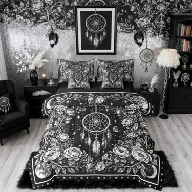 Imagem de Erosebridal Conjunto de edredom gótico solteiro com lençol | Jogo de cama boêmio apanhador de sonhos com 7 peças, galáxia, vintage, floral, decoração gótica, preta