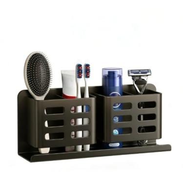 Imagem de Prateleira para banheiro montada com adesivo, prateleira durável para armazenamento de escovas de dentes para banheiros (Porta-escova de dentes4pessoas)