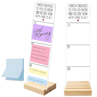 Imagem de Quadro de notas para monitor com base de madeira removível, suporte de notas adesivas portátil de acrílico, I Match Energies So You Go Ahead and Decide How We're Going to Act Sign, conjunto de mesa de