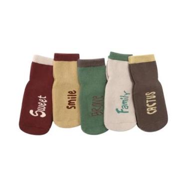 Imagem de Meias De Bebê Antiderrapantes Com Padrão De Letras, 5 Pares De Meias P