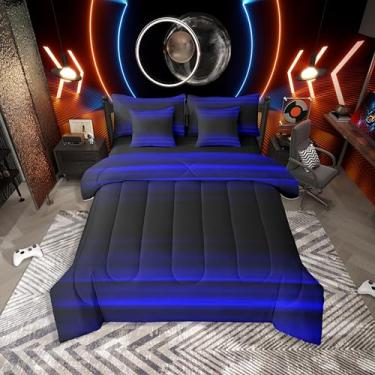 Imagem de Erosebridal Conjunto de cama solteiro com estampa 3D de arte abstrata, estampa 3D, ombré, gradiente, geométrico, listrado, moderno, em uma bolsa, azul e preto