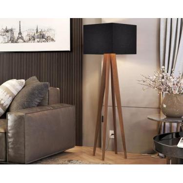 Imagem de Luminária De Chão Abajur De Piso Com Cúpula  Quadrada E Pés De Madeira