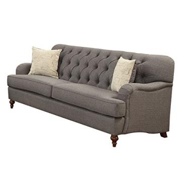 Imagem de pcagfaajmh Luxuoso clássico botão tufado tecido de linho estofado poltrona sofá sofá móveis com braço curvo inglês e volante dianteiro e moldura de madeira traseira para escritório em casa, sala de