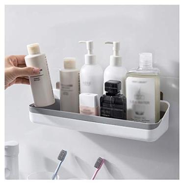 Imagem de Prateleiras flutuantes prateleira de banheiro, prateleira de armazenamento de plástico para banheiro, em camadas e removível, fácil de instalar, para cozinha e sala de estar (cor: azul) (cinza)