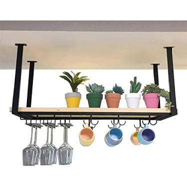 Imagem de Prateleira de teto, rack de vinho montado no teto, rack de armazenamento, preto, adequado para bares/cozinhas/restaurantes, fácil de instalar (tamanho: 80 * 30 * 50 cm) (uma cor 120 * 30 * 50 cm) (uma