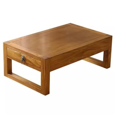 Imagem de AkosOL Mesa de chá de madeira maciça varanda mesa baixa de madeira pequena mesa de centro olmo mesa de centro sala de estar mesa de centro com uma gaveta