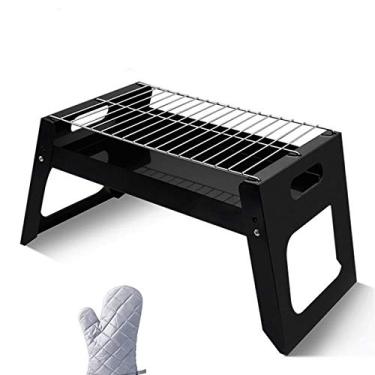 Imagem de CGKs6anmU Fogão de churrasco dobrável portátil para 2 5 pessoas Fogão de aço preto carvão ao ar livre grelhado espetos de churrasco churrasqueira DIY ferramenta de grelha