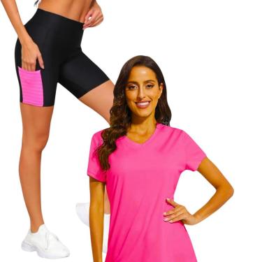 Imagem de Conjunto Camiseta DRY POLIAMIDA MALHA FRIA + Short Leg Legging COM BOLSOS Feminino 639-Feminino