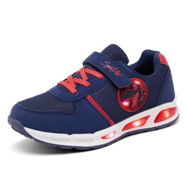 Imagem de SPEED MATE Tênis infantil leve para meninos e meninas respirável LED brilhante luminoso para esportes ao ar livre (criança pequena/grande), Azul marino, 9.5 Toddler