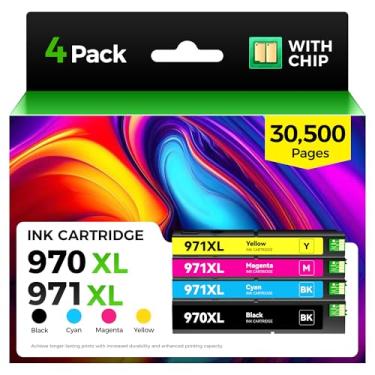 Imagem de Cartuchos de tinta 970XL 971XL de alto rendimento, pacote com 4 unidades de substituição para HP 970 971 XL 970XL 971XL tinta compatível com Officejet Pro X476dw X576dw X451dw X551dn X476dn impressora