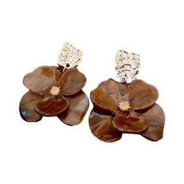 Imagem de Brincos De Resina Marrom Vintage Com Pedra Olho De Tigre Para Mulheres