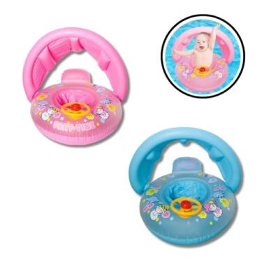 Imagem de Boia Bote Carro Infantil Inflável com Volante e Buzina para Piscina e Praia (ROSA)