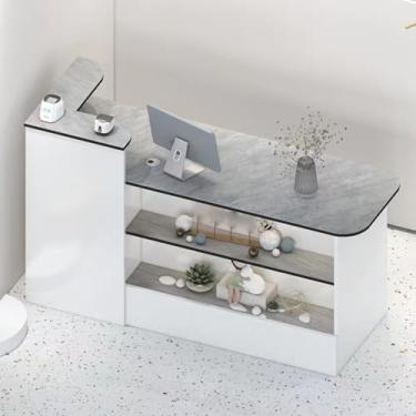 Imagem de Recepção, balcão de check-out, balcão de recepção, balcão de varejo, mesa de recepção com balcão, recepcionista, mesa de recepção pequena, balcão de loja, caixa L-Shap (cinza-A)