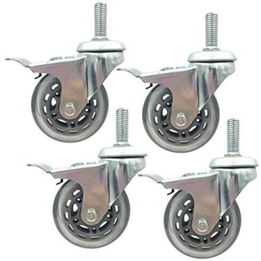 Imagem de Rodízios resistentes de 7,6 cm - Rodízios giratórios de poliuretano de 75 mm para móveis, carrinhos e mudanças - Capacidade de carga de 135 kg, haste de rosca de 30 mm, conjunto de 4 com freio M10