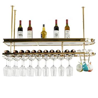 Imagem de Prateleiras de vinho de teto, suporte de talheres de suspensão ajustável em altura, prateleira flutuante para garrafa de mesa, rack de vinho suspenso industrial, rack de vidro para bar DIY 60/80/100
