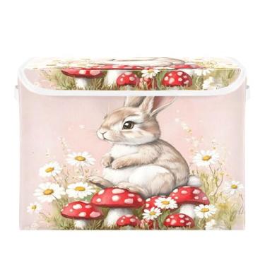 Imagem de SEHANY Cestas de armazenamento fofas de coelho de desenho animado com tampas, organizador de caixas de armazenamento de tecido para armário de roupas, cobertor de escritório, berçário, 42 x 32 x 30 cm