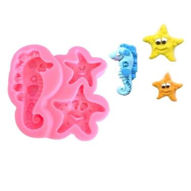 Imagem de Molde Silicone Cavalo Marinho Estrela Mar Biscuit Fondant