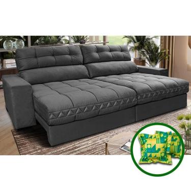 Imagem de Sofá Retrátil E Reclinável 2,72m Molas Ensacadas Cama Inbox Brasil Velusoft Cinza