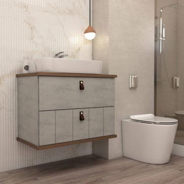 Imagem de Armário de Banheiro Sierra 80cm 1 Porta e 1 Gaveta 100% Mdf Cimento/Freijó - Panorama Móveis