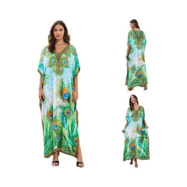 Imagem de Caftã Turco Estampado para Praia - Conjunto de Biquini e Vestido Maxi,