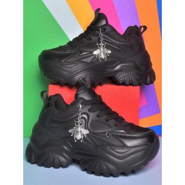 Imagem de Sapatos Casuais Esportivos Femininos Pretos Com Plataforma E Salto Alt