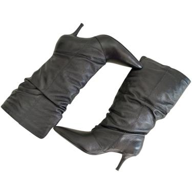 Imagem de Bota Feminina Franzida Cano Sanfonada Salto Fino Bico Fino