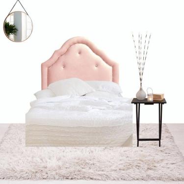 Imagem de Cabeceira Princess Botôes Cristal Veludo Rosê - Tacha Prata