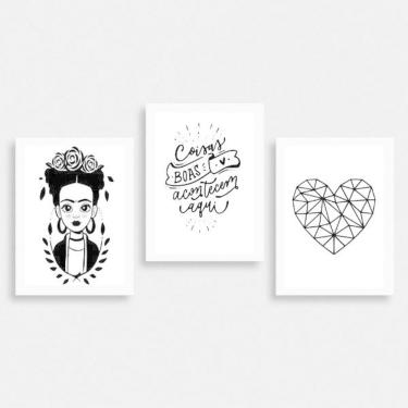 Imagem de Kit 3 Quadros Coisas Boas Acontecem Aqui 33X24Cm Branca