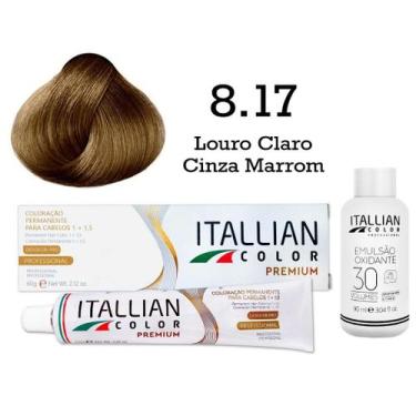 Imagem de Kit Coloração Itallian Color 8.17 Louro Claro Cinza Marrom + Oxi 30