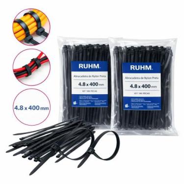 Imagem de Kit 200 Abraçadeiras de Nylon Preta 4,8mm x 40cm - 33099, Ruhm