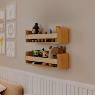 Imagem de Kit 2 Prateleiras Porta Brinquedos Carvalho 50 X 12cm Suporte Invisivel