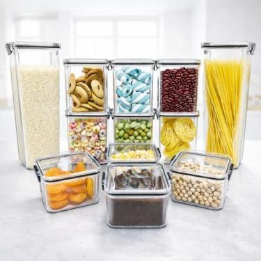 Imagem de Kit 12 Potes Herméticos Acrílico Quadrado Empilháveis - Plasnorthon, T