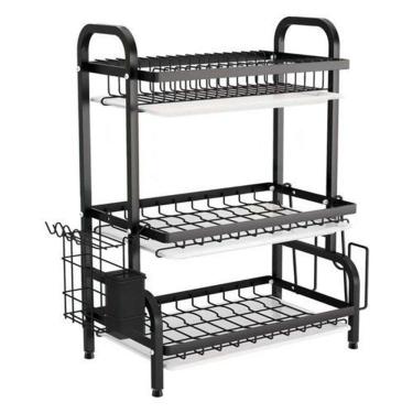 Imagem de  Escorredor de Pratos Triplo Premium Black Design Moderno e Organizador