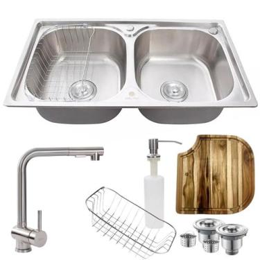 Imagem de Cuba Dupla Gourmet Inox 304 + Kit Tábua E Torneira Gourmet - Stillus H