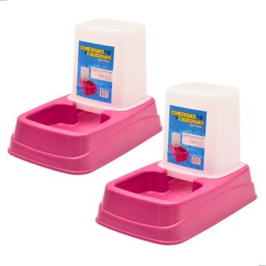 Imagem de Kit Comedouro e Bebedouro OEM Ezoo para Cães e Gatos Plástico Rosa 1 kg Ração e 1 e 5 l Água 1 Ou 2 Unidades